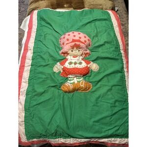 Vintage 1980 Handmade 3D 2 Sided Strawberry Shortcake Quilt Blanket 42 x 30 Inch